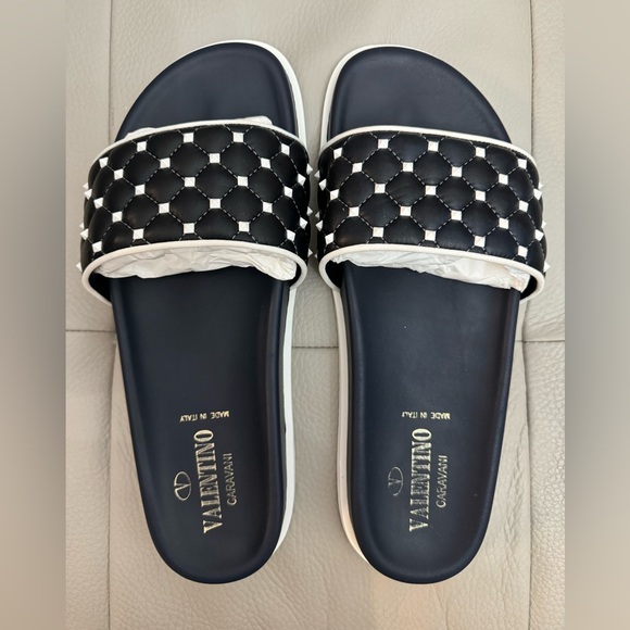 VALENTINO 3180 RockStud Spike Slide Marine Size 38.